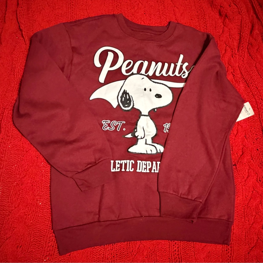 Peanuts Snoopy Athletic Department Graphic Sweatshirt Maroon Burgundy Small 4-6